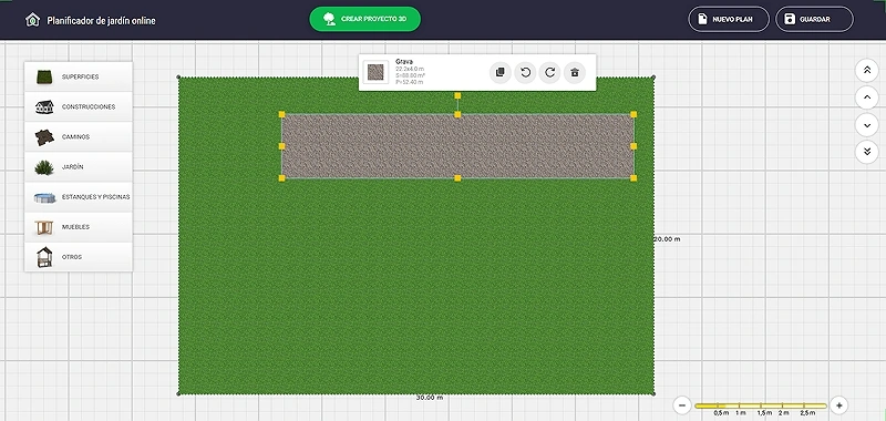 Visualiza los ajustes de superficie en el software de diseño de jardines.